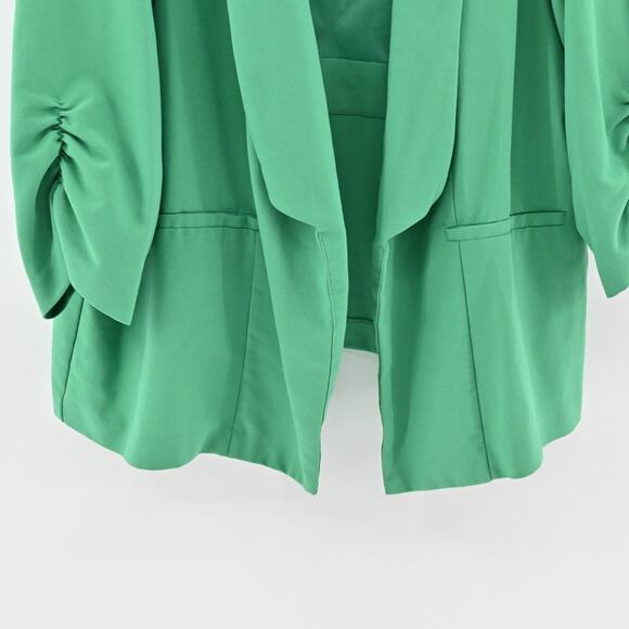 TORRID Blazer‎ Womens Size 5 Green Ruched 3/4 Sleeve Open Front Jacket Career - Picture 3 of 14